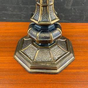 Vintage Art Deco Style Brass Table Lamp with Tiffany Style Shade, c.1940’s