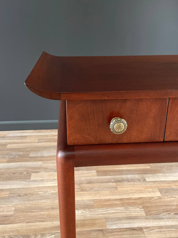 Mid-Century Modern Asian-Style Walnut Console Table with Drawers, c.1960’s