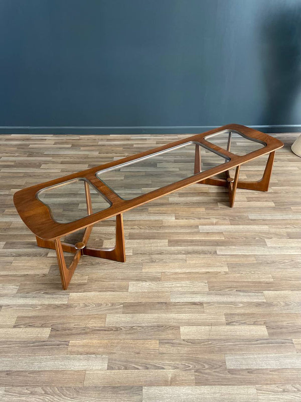 Mid-Century Modern Sculpted Walnut Coffee Table with Glass Top by Bassett Furniture, c.1960’s