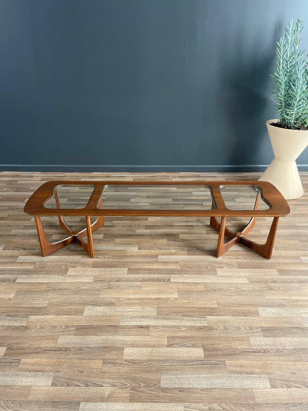 Mid-Century Modern Sculpted Walnut Coffee Table with Glass Top by Bassett Furniture, c.1960’s