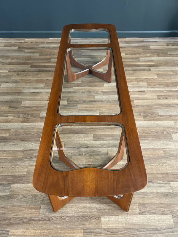 Mid-Century Modern Sculpted Walnut Coffee Table with Glass Top by Bassett Furniture, c.1960’s