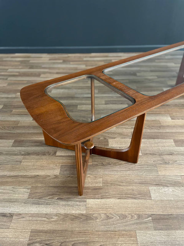 Mid-Century Modern Sculpted Walnut Coffee Table with Glass Top by Bassett Furniture, c.1960’s