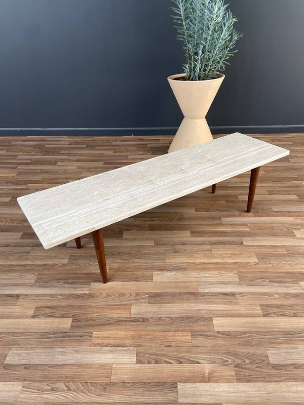 Mid-Century Modern Travertine Stone Top & Walnut Coffee Table , c.1950’s