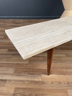 Mid-Century Modern Travertine Stone Top & Walnut Coffee Table , c.1950’s