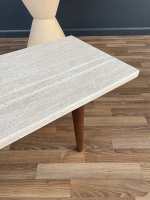 Mid-Century Modern Travertine Stone Top & Walnut Coffee Table , c.1950’s