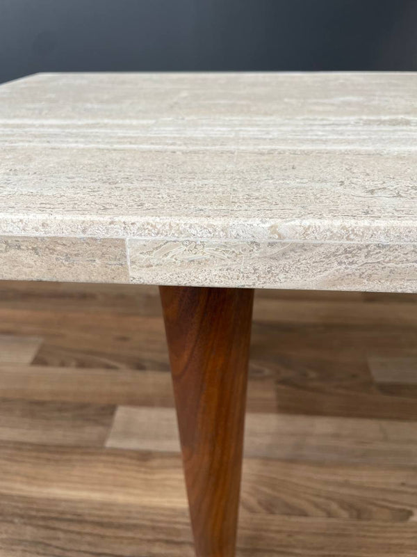 Mid-Century Modern Travertine Stone Top & Walnut Coffee Table , c.1950’s