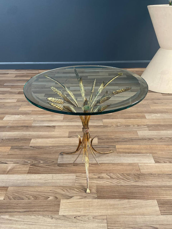 Vintage Italian Sheaf of Wheat Side Table with Glass Top, c.1960’s