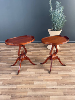 Pair of Antique Mahogany Neoclassical Side Tables With Lyre Bases, c.1950’s