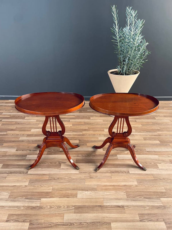 Pair of Antique Mahogany Neoclassical Side Tables With Lyre Bases, c.1950’s