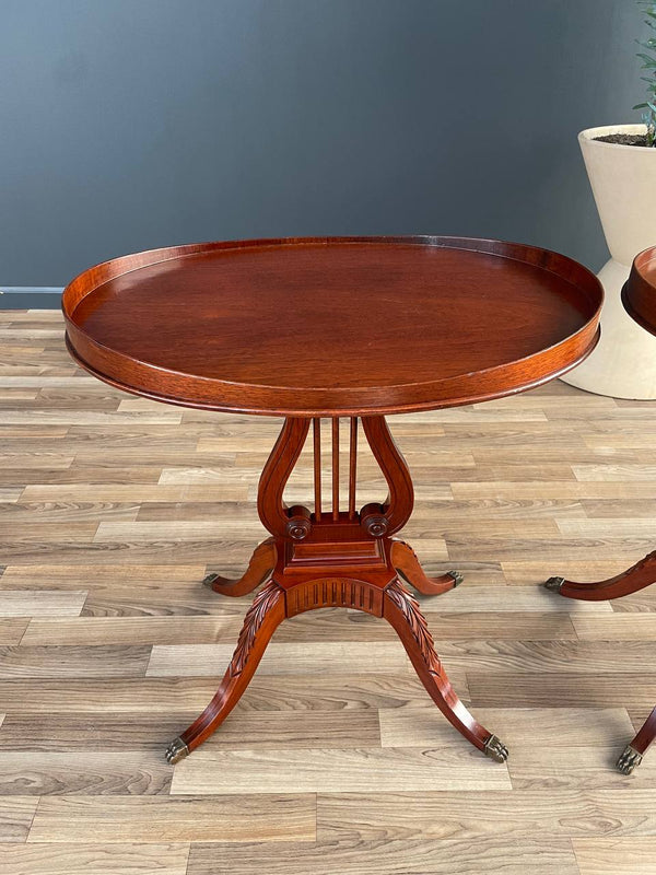 Pair of Antique Mahogany Neoclassical Side Tables With Lyre Bases, c.1950’s