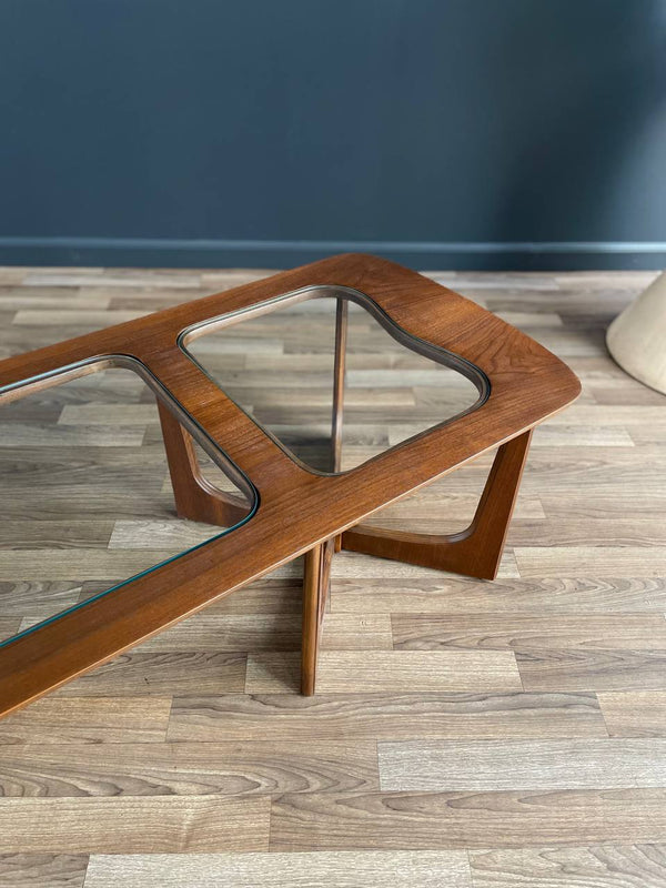 Mid-Century Modern Sculpted Walnut Coffee Table with Glass Top by Bassett Furniture, c.1960’s