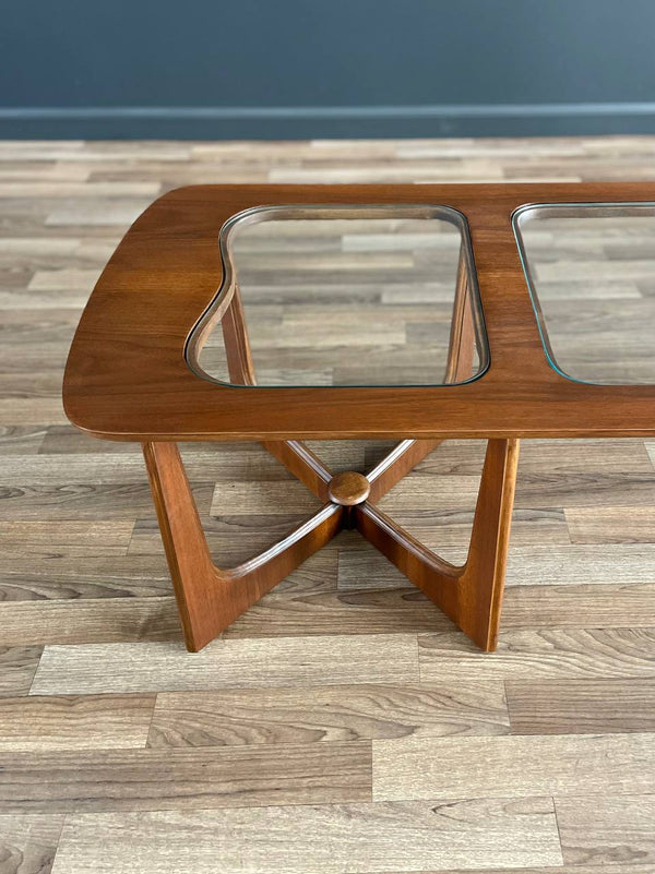 Mid-Century Modern Sculpted Walnut Coffee Table with Glass Top by Bassett Furniture, c.1960’s