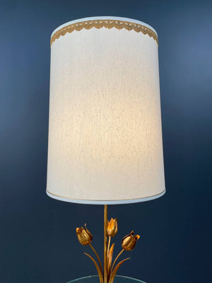 Italian Hollywood Regency Gilt Iron Floral Floor Lamp With Circular Glass Top, c.1960’s