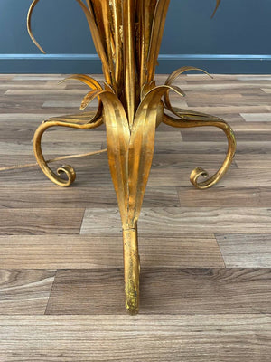 Italian Hollywood Regency Gilt Iron Floral Floor Lamp With Circular Glass Top, c.1960’s