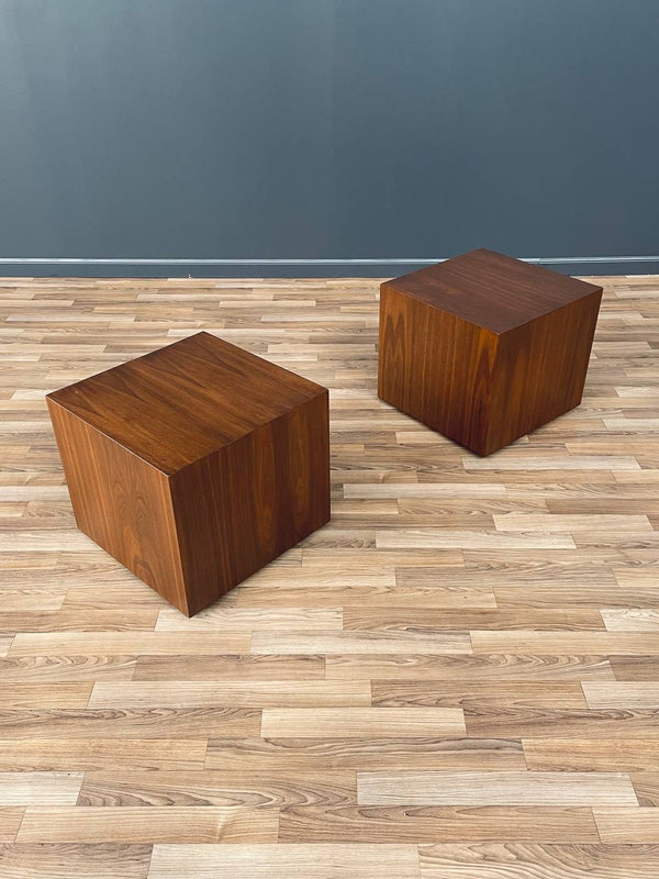 Pair of Mid-Century Modern Walnut Pedestal Cube Side Tables, c.1950’s