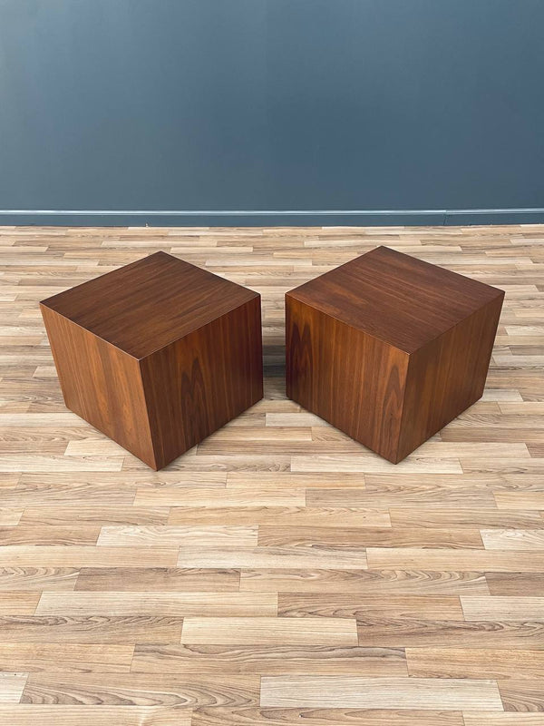 Pair of Mid-Century Modern Walnut Pedestal Cube Side Tables, c.1950’s