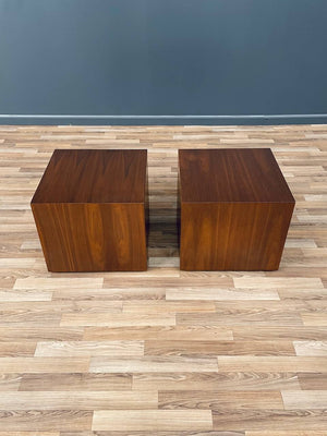 Pair of Mid-Century Modern Walnut Pedestal Cube Side Tables, c.1950’s