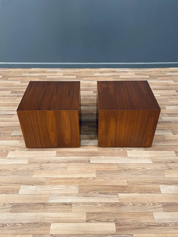 Pair of Mid-Century Modern Walnut Pedestal Cube Side Tables, c.1950’s