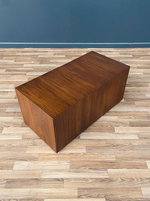 Pair of Mid-Century Modern Walnut Pedestal Cube Side Tables, c.1950’s