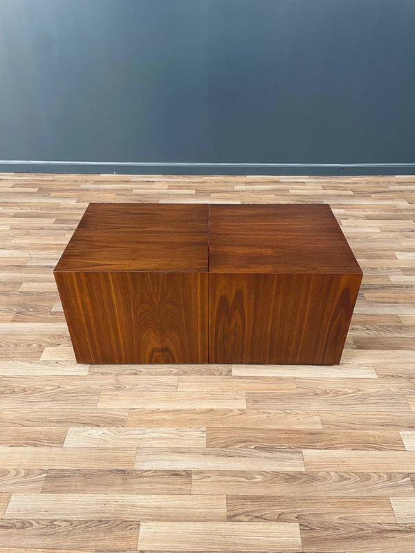 Pair of Mid-Century Modern Walnut Pedestal Cube Side Tables, c.1950’s