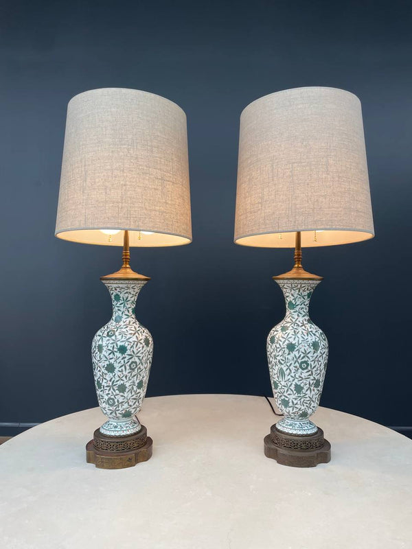 Pair of Antique Painted French Porcelain Lamps, c.1950’s