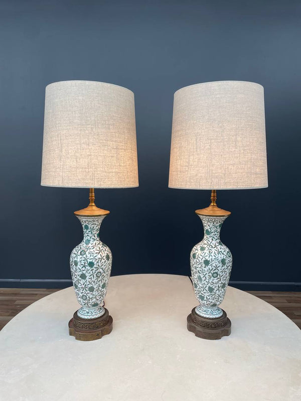 Pair of Antique Painted French Porcelain Lamps, c.1950’s