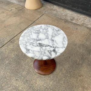 Mid-Century Modern Walnut & Marble Stone Side Table