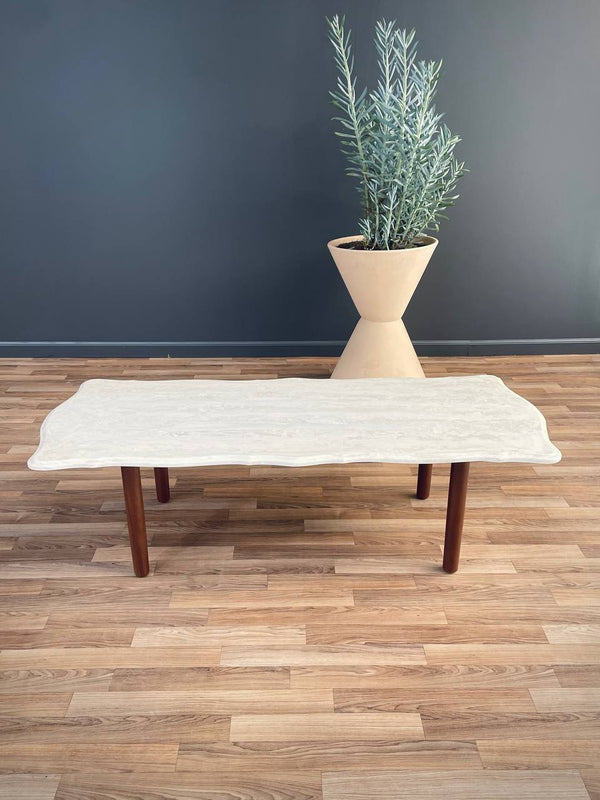 Mid-Century Modern Marble Stone & Walnut Coffee Table, c.1960’s