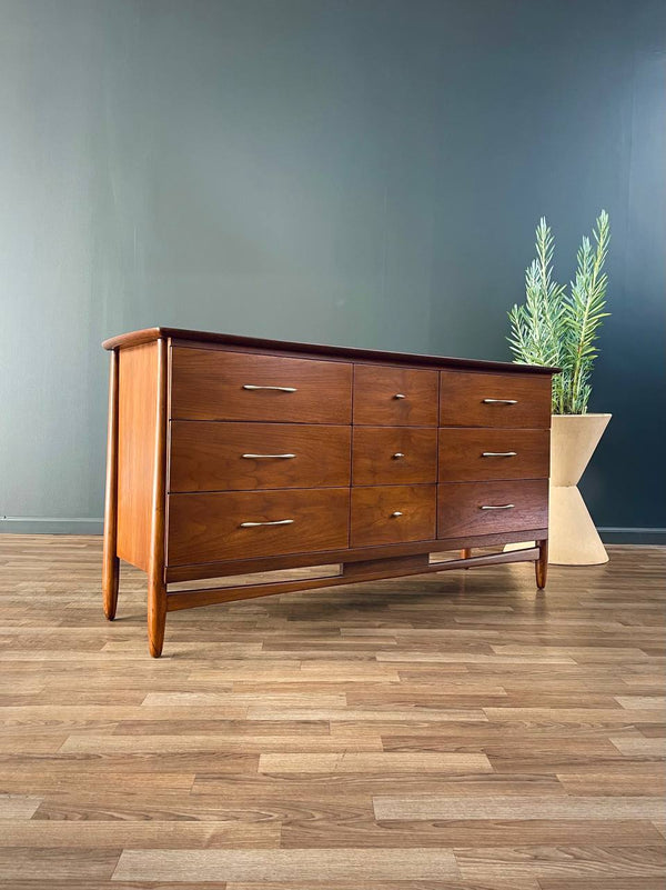 Mid-Century Modern Sculpted 9-Drawer Walnut Dresser, c.1960’s