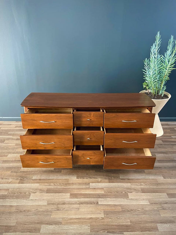 Mid-Century Modern Sculpted 9-Drawer Walnut Dresser, c.1960’s