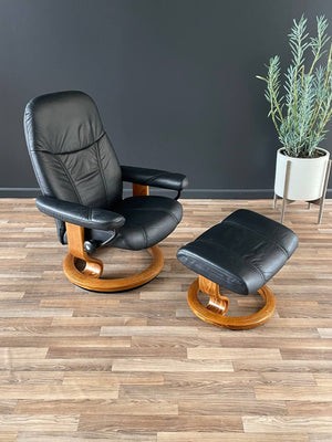 Ekornes Stressless Tan  Leather Reclining Swivel Chair with Ottoman pop