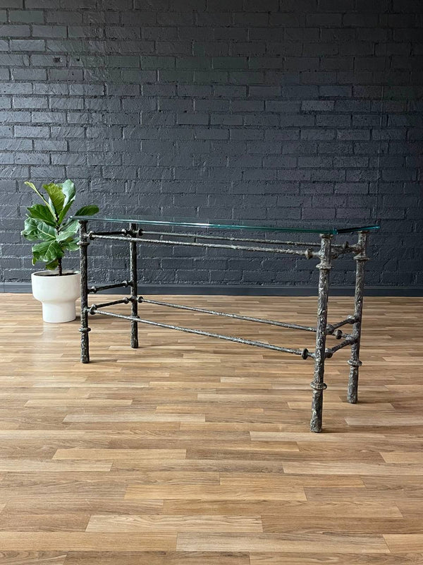 Mid-Century Modern Sculptural Bronze Finish Brutalist Console Table, c.1970’s