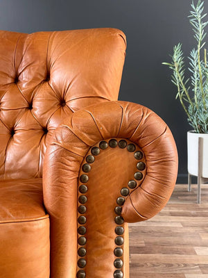 English Chesterfield Style Italian Leather Reclining Lounge Chair, c.1970’s
