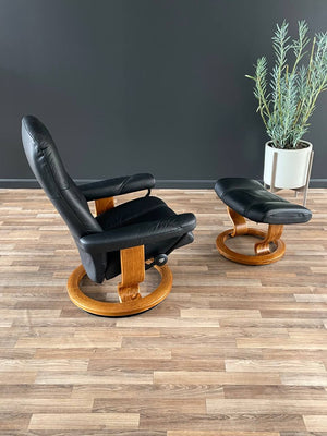 Ekornes Stressless Tan  Leather Reclining Swivel Chair with Ottoman pop