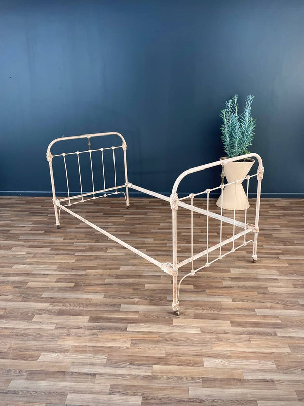 Antique Farmhouse Twin-Size Painted Iron Bed, c.1930’s