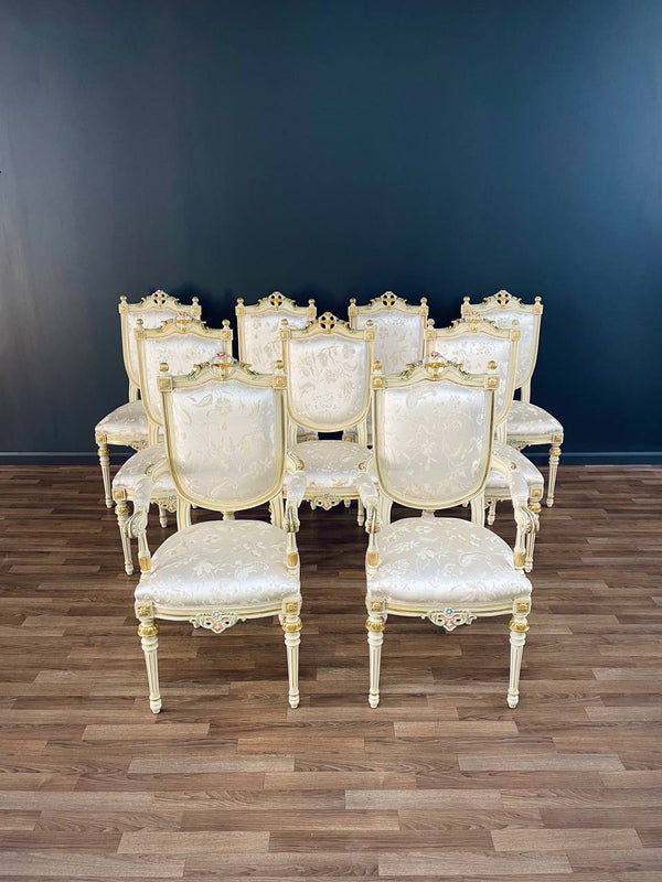 Set of 12 Italian French Louis XVI Style Painted & Parcel-Gilt Dining Chairs