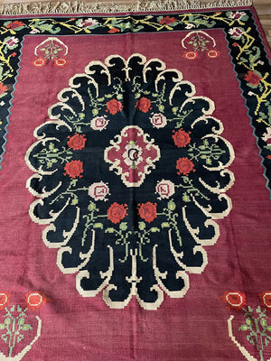 Large Vintage Oriental Hand Woven Wool Kilim Rug, c.1960’s