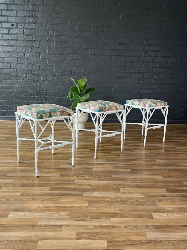 Set of 3 Mid-Century Modern Faux Bamboo Outdoor Stools, c.1960’s