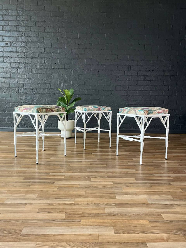 Set of 3 Mid-Century Modern Faux Bamboo Outdoor Stools, c.1960’s