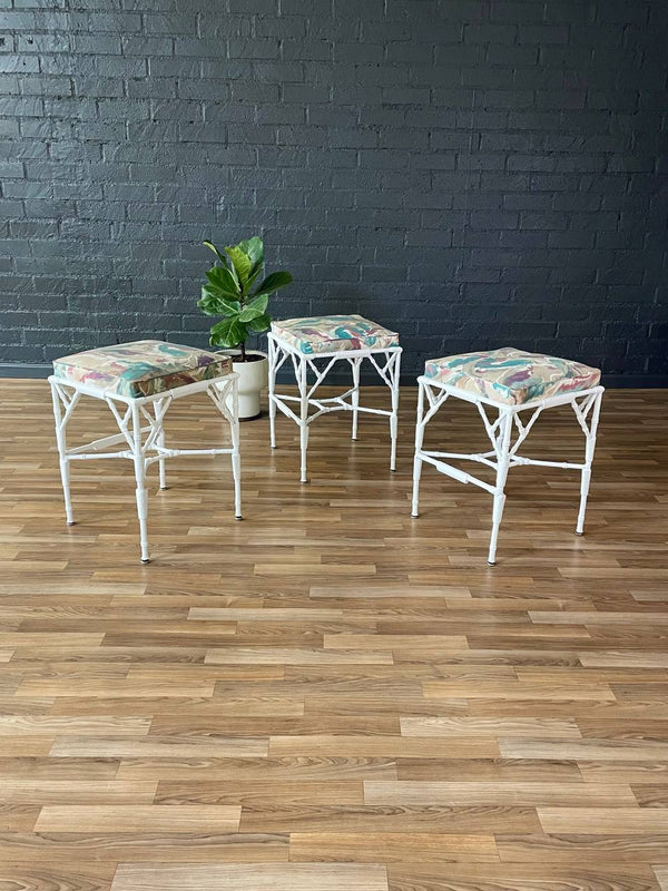 Set of 3 Mid-Century Modern Faux Bamboo Outdoor Stools, c.1960’s