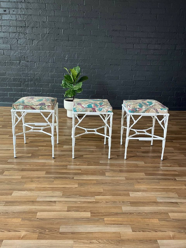 Set of 3 Mid-Century Modern Faux Bamboo Outdoor Stools, c.1960’s