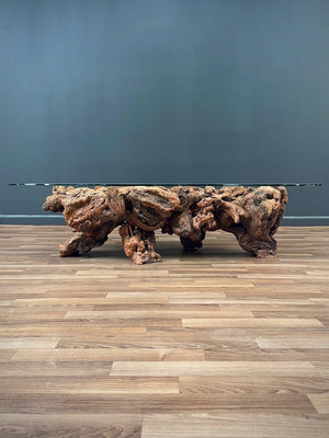 Free Form Drift Wood Coffee Table with Glass Top, c.1960’s