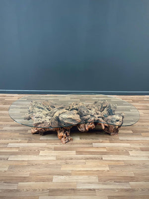 Free Form Drift Wood Coffee Table with Glass Top, c.1960’s