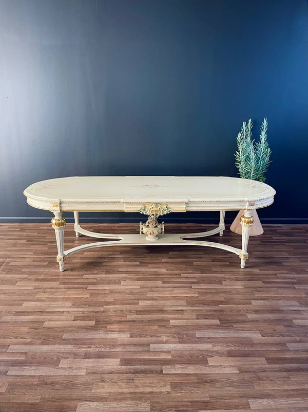 Large Italian French Louis XVI Style Painted & Parcel-Gilt Dining Table