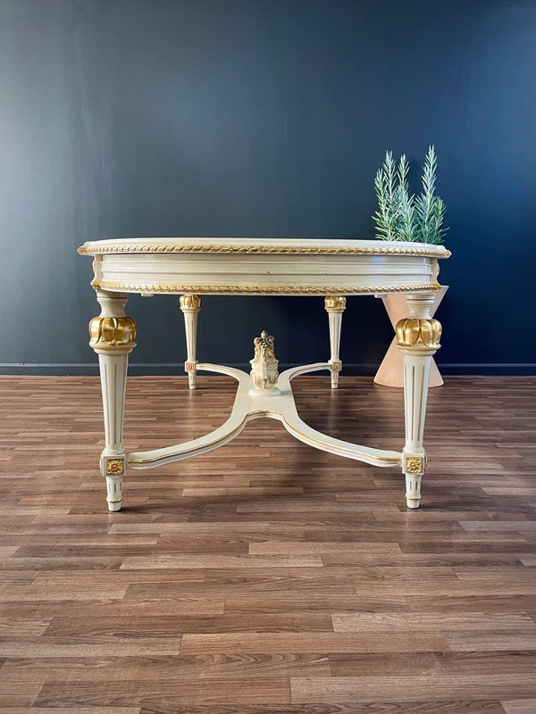 Large Italian French Louis XVI Style Painted & Parcel-Gilt Dining Table