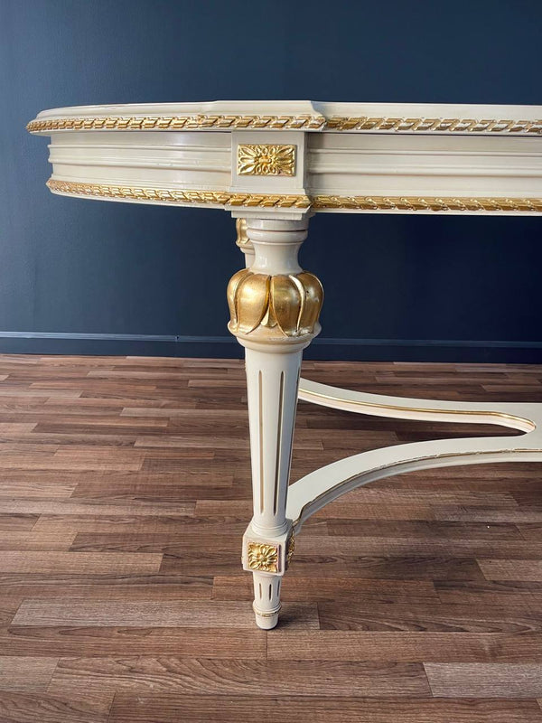 Large Italian French Louis XVI Style Painted & Parcel-Gilt Dining Table