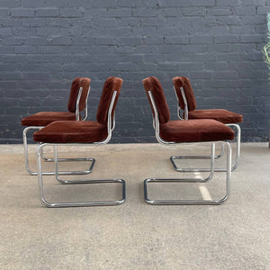 Set of 4 Mid-Century Modern Chrome Cantilever & Suede Leather Dining Chairs, c.1970’s