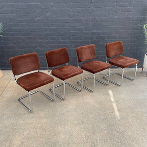 Set of 4 Mid-Century Modern Chrome Cantilever & Suede Leather Dining Chairs, c.1970’s