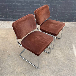 Set of 4 Mid-Century Modern Chrome Cantilever & Suede Leather Dining Chairs, c.1970’s