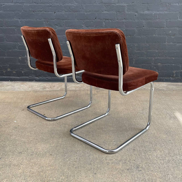 Set of 4 Mid-Century Modern Chrome Cantilever & Suede Leather Dining Chairs, c.1970’s